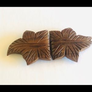 Vintage Carved Wood Leaf belt Buckle